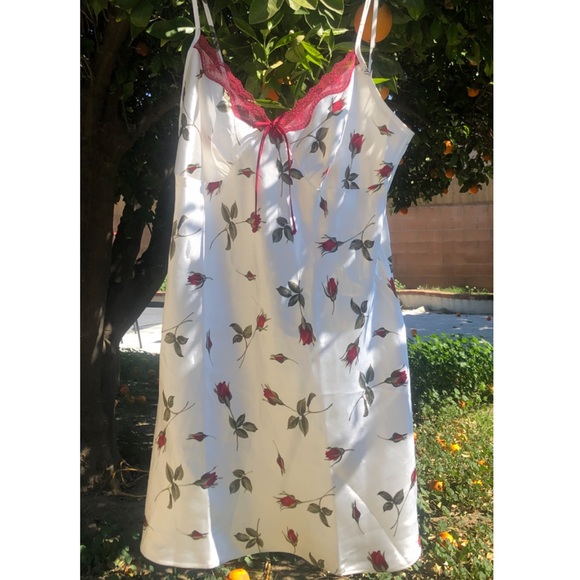 90s Satin Rose Slip Dress - Picture 2 of 3
